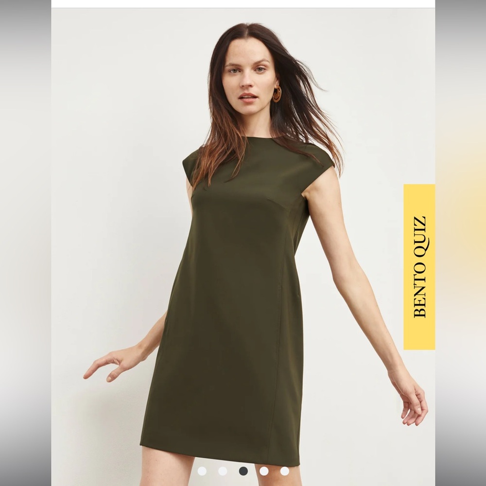 Olive green maaza dress, origami tech MM LaFleur